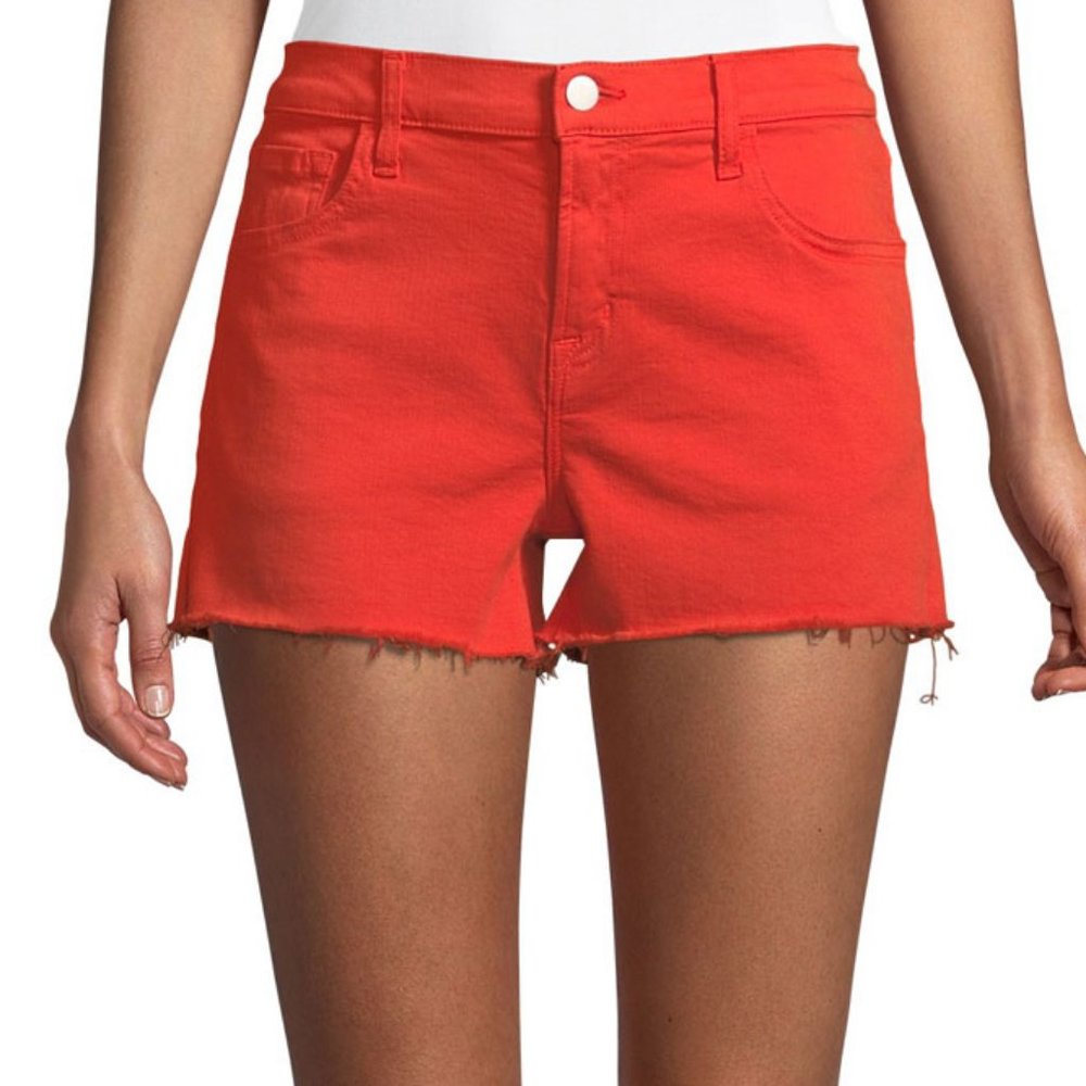 JBrand Bright Coral Red W Low-rise W/ Frayed Hem Shorts Size 27